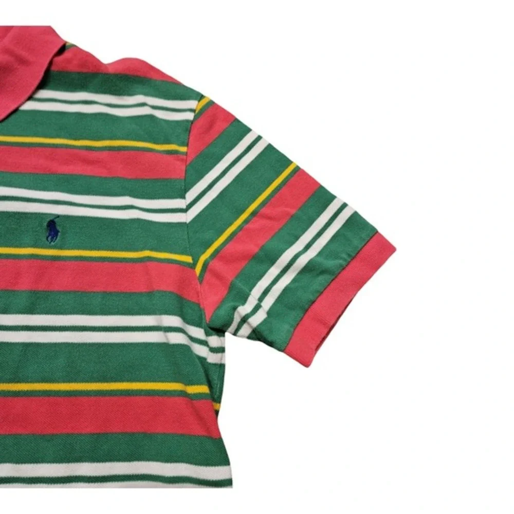Polo Ralph Lauren Striped Polo Shirt Mens Large‎ Green Pink Rugby Preppy